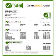 California Gold Nutrition, Sport, L-Citrulline, Kyowa Hakko, 500 mg, 60 Veggie Capsules - Image 4