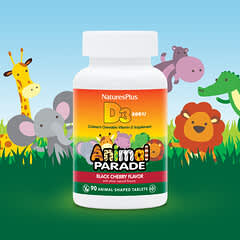 NaturesPlus, Animal Parade, Vitamin D3, Black Cherry, 12.5 mcg (500 IU), 90 Animal-Shaped Tablets - Image 3