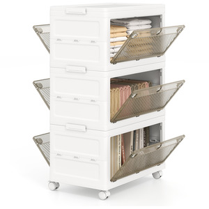 3-Tier Stackable Storage Bins Collapsible Storage Boxes - White