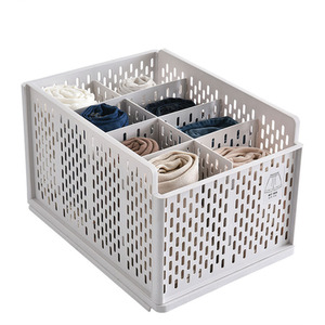 Stackable Clothes Storage Basket Wardrobe Drawer Organizer With Divider - Grey White