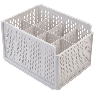 Stackable Clothes Storage Basket Wardrobe Drawer Organizer With Divider - Grey White - Image 2