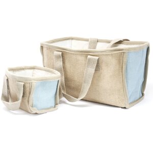 Eco-Friendly Teal Jute Cotton Mini Shopping Basket 16x10x12cm - Brown - Image 2