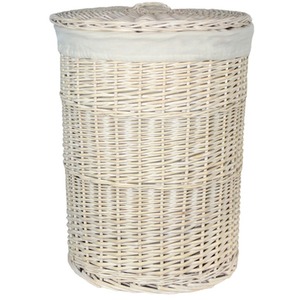 Whitewash Round Laundry Basket with Off White Lining - Image 2