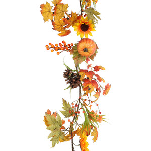 Autumnal Floral Large Pumpkin Garland - Orange