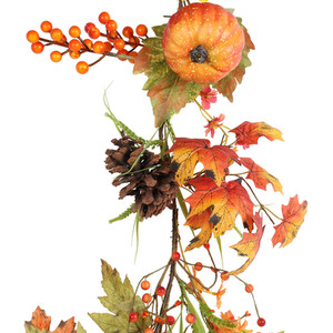 Autumnal Floral Large Pumpkin Garland - Orange - Image 2
