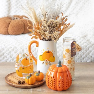 Autumn Pumpkin Ceramic Flower Jug - White/Orange