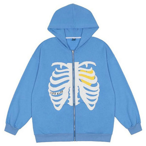 Skull Ribs Printed Zip Up Hoodie