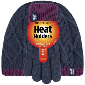 Heat Holders Kids Cable Knitted Fleece Lined Winter Hat and Gloves Set - Image 2