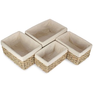 Thatch Grass Woven Storage Basket with White Cotton Lining - Image 2