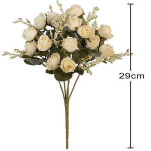 5 Branch 15 Heads Artificial Silk Rose Bouquet - Beige