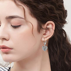 Drop Earrings with Heart Pendant - Silver