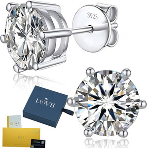 Moissanite Stud Earrings S925 Sterling Silver Classic - Silver