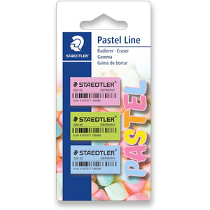 STAEDTLER Pastel Line Erasers - Small - Pack of 3  - Pastel